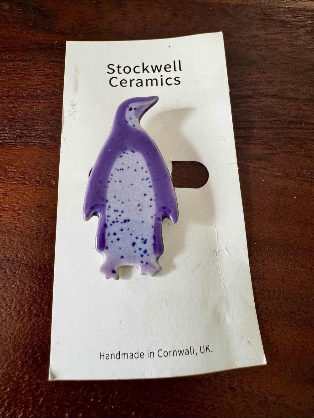 Vintage Stockwell Ceramics PENGUIN Brooch Pin Handmade Cornwall UK On Card